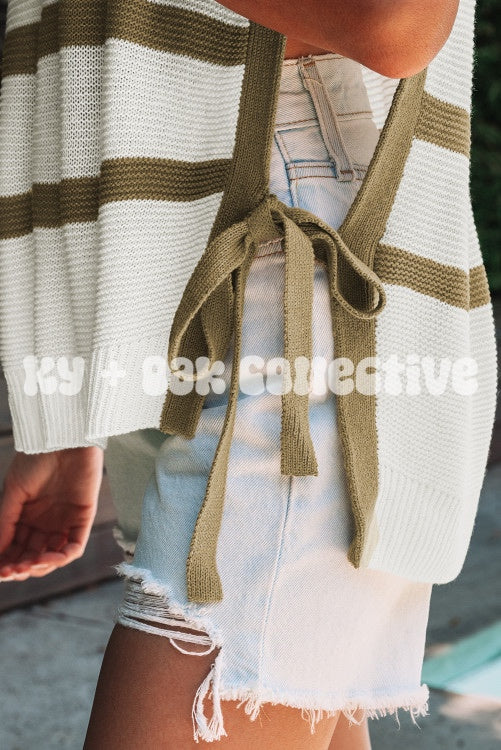 Khaki Stripe Short Sleeve Sweater Top