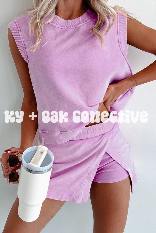 Mineral Wash Sleeveless Top Split Skort Set