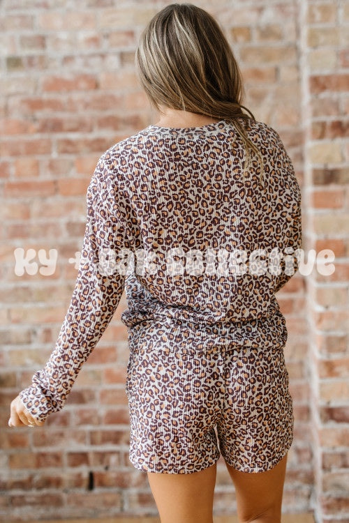 Leopard Ribbed Long Sleeve Lounge Set