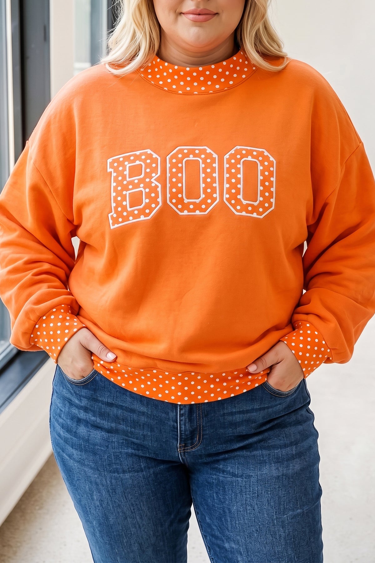 Polka Dot Patchwork Graphic Plus Size Sweatshirt