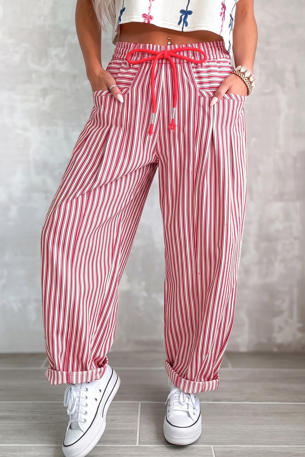 Stripe Drawstring Casual Loose Pants