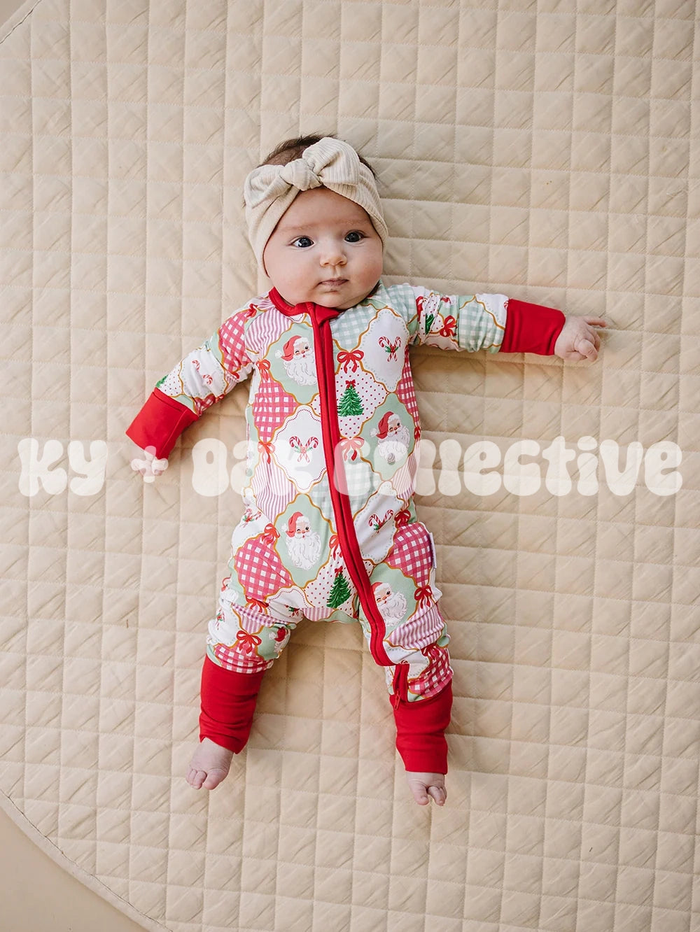 Bamboo Zip Romper | Santa Patchwork