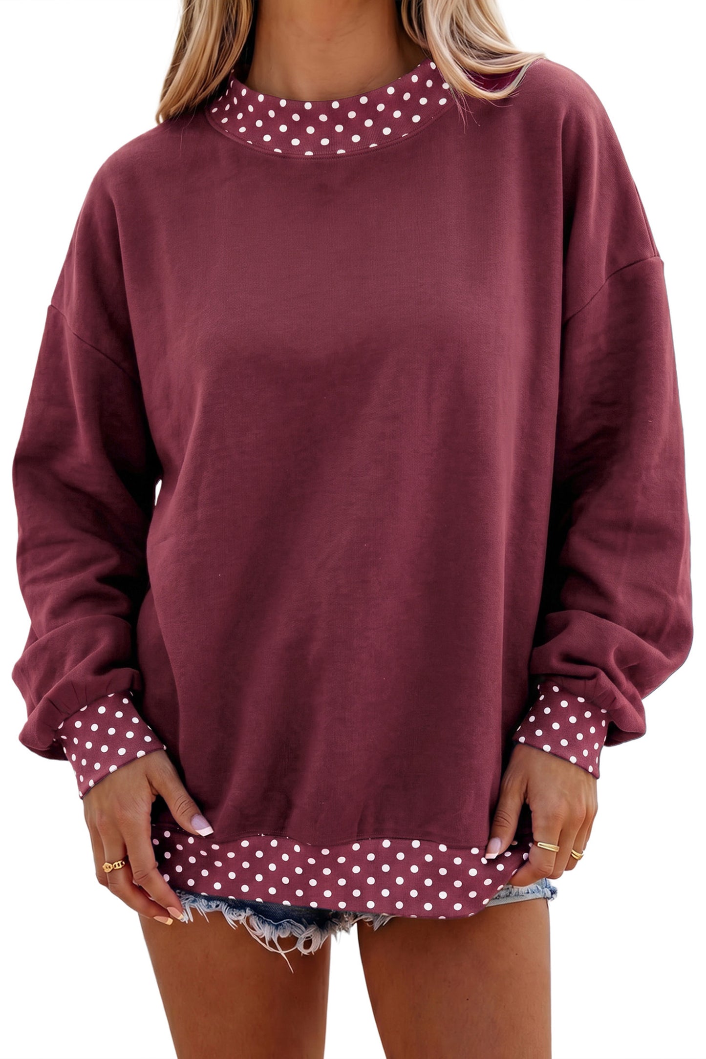 Polka Dot Contrast Trim Oversized Sweatshirt