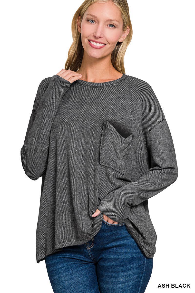 Zenana Washed Dolman Long Sleeve Round Neck Top