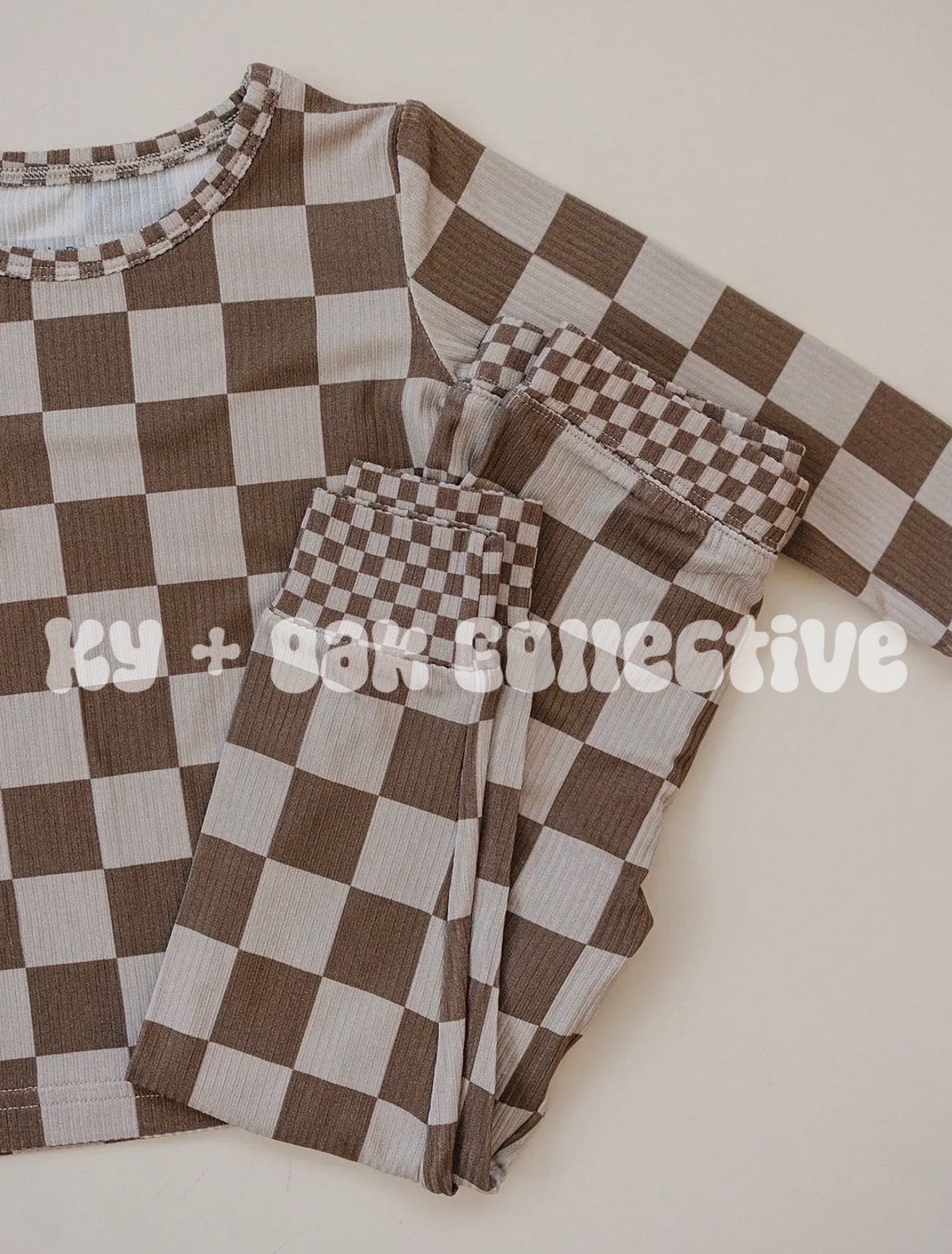 Ribbed Bamboo Two Piece Set | Latte Checkered - RTS