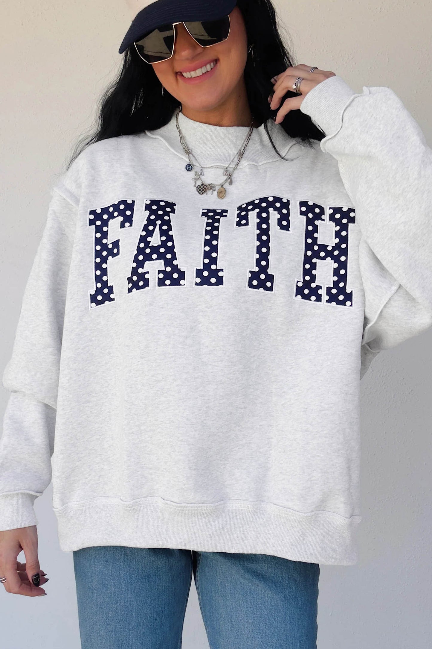 Gray High Neck Polka Dot Baggy Sweatshirt
