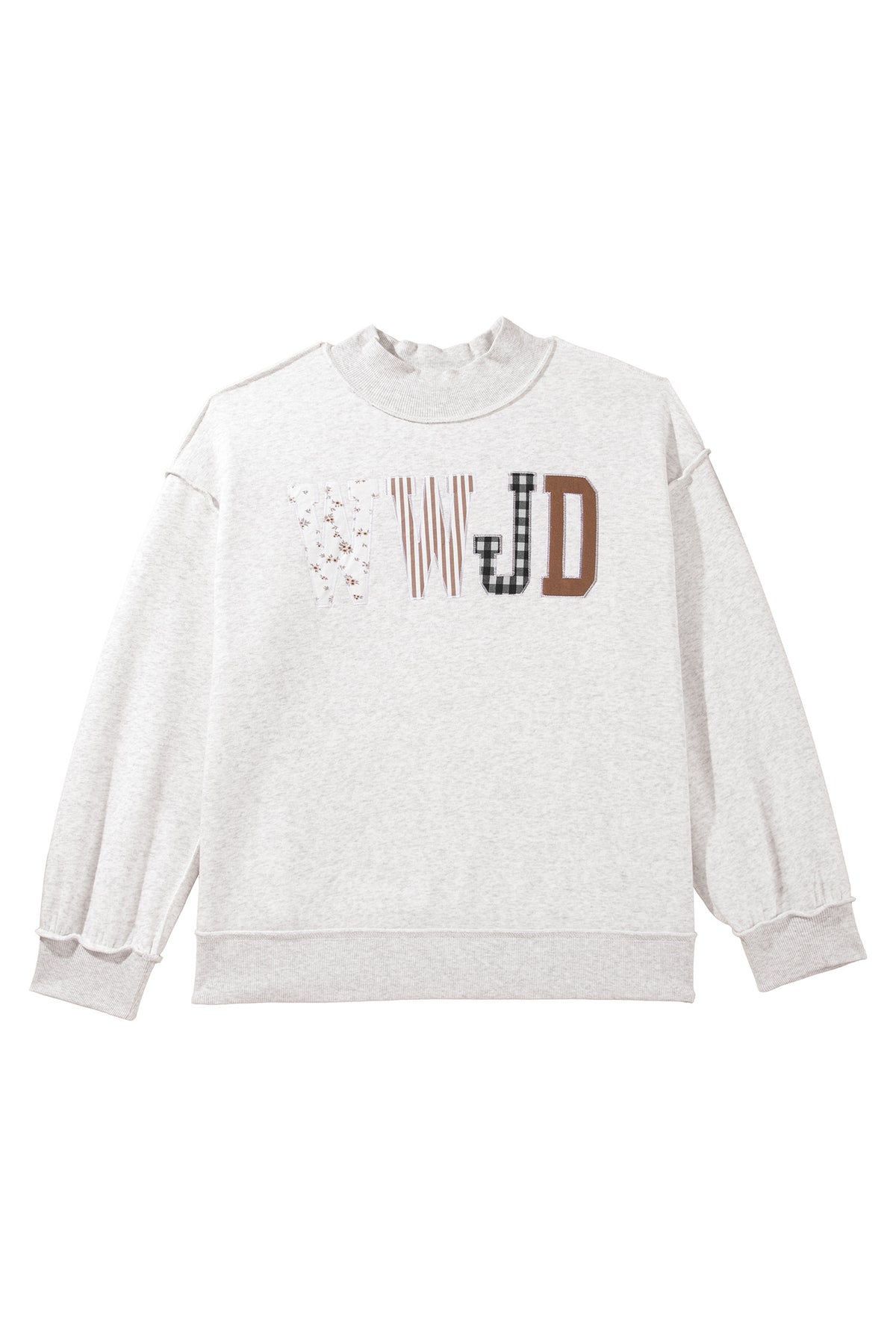 WWJD Mix Pattern Letter Graphic Exposed Seam Loose Plus Size Sweatshirt