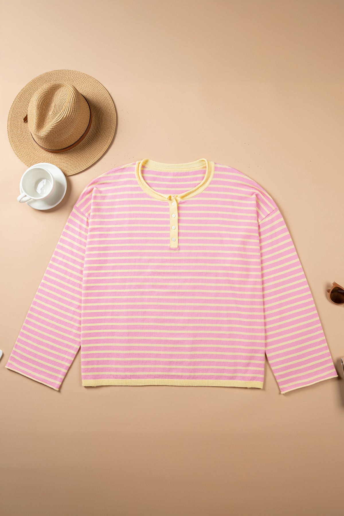 Pink Stripe Striped Colorblock Long Sleeve Sweater