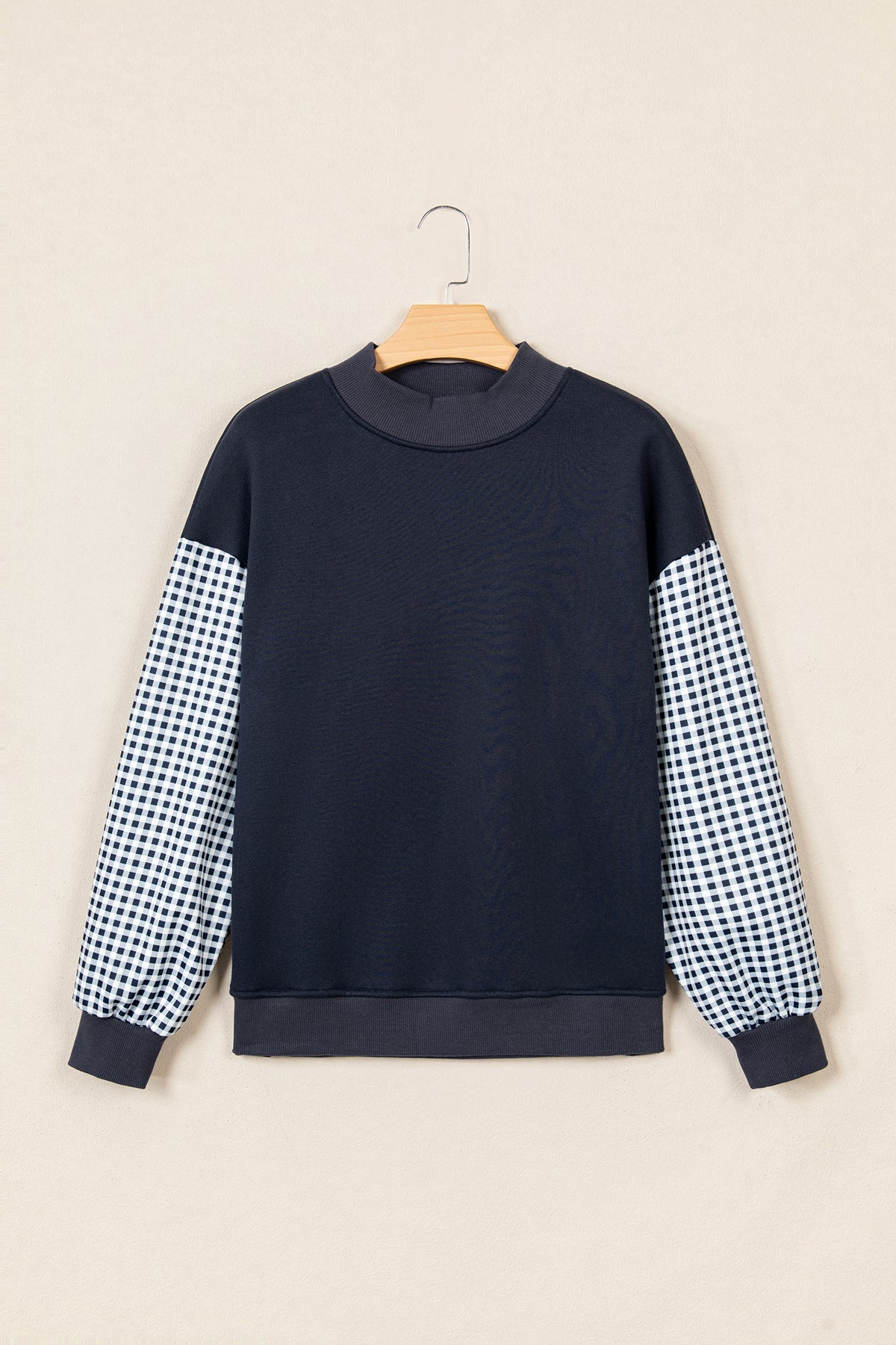 Plaid Sleeve Colorblock Loose Tunic Sweatshirt