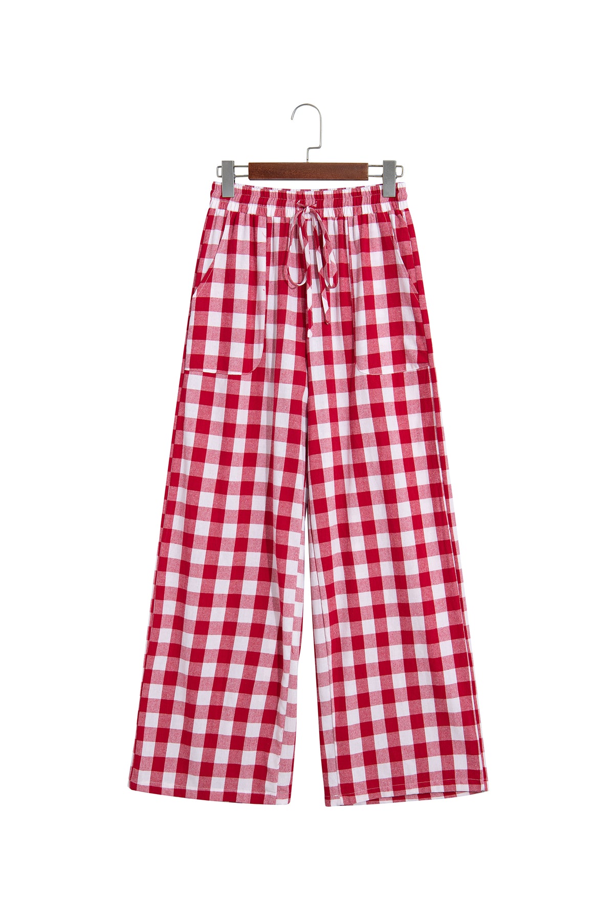 Gingham Plaid Tie Elastic Waist Shift Pants