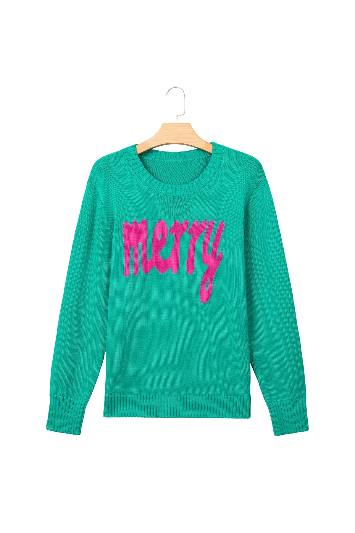 Merry Print Ribbed Trim Round Neck Loose Fit Sweater