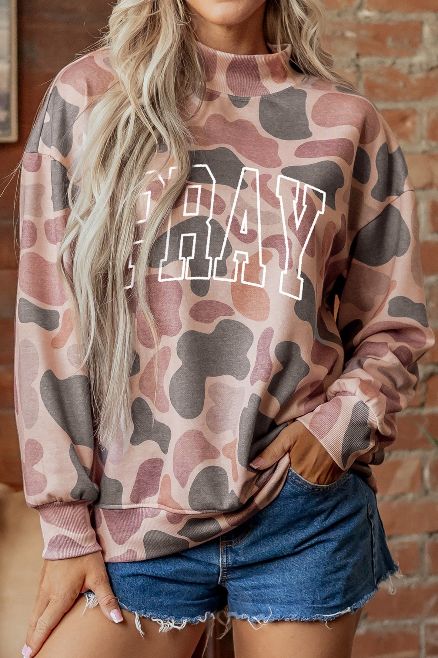 Pray Embroidered Camo Pullover Sweatshirt