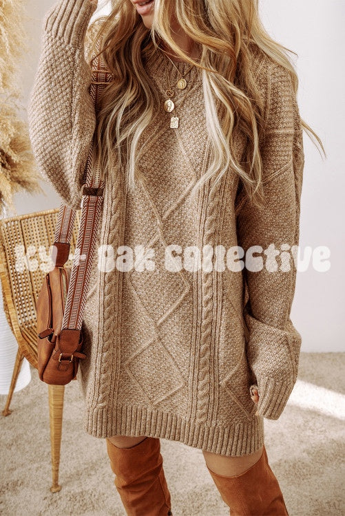 Cable Knit Loose Fit Sweater Dress