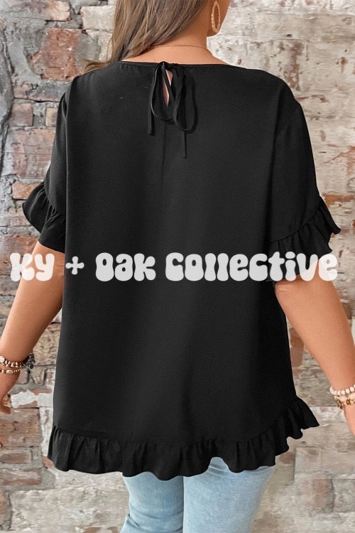 Ruffle Trim Petal Sleeve Tee