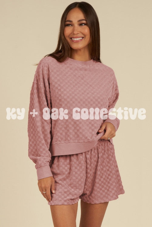 Blossom Checkered Textured Long Sleeve Lounge Set