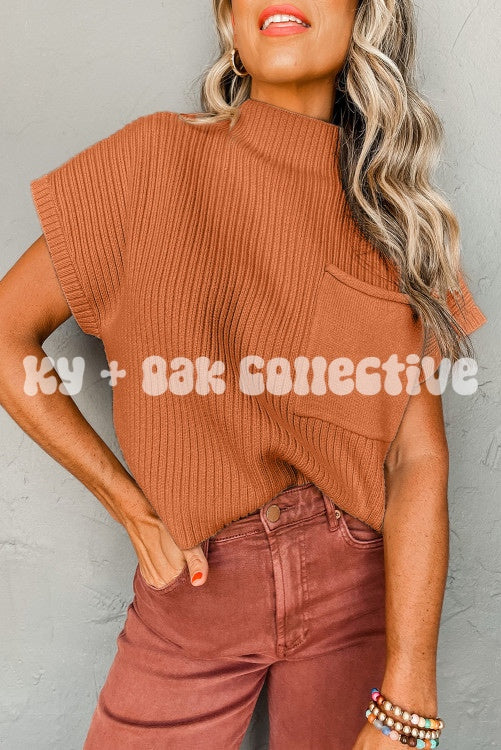 Mock Neck Rust Short Sleeve Sweater