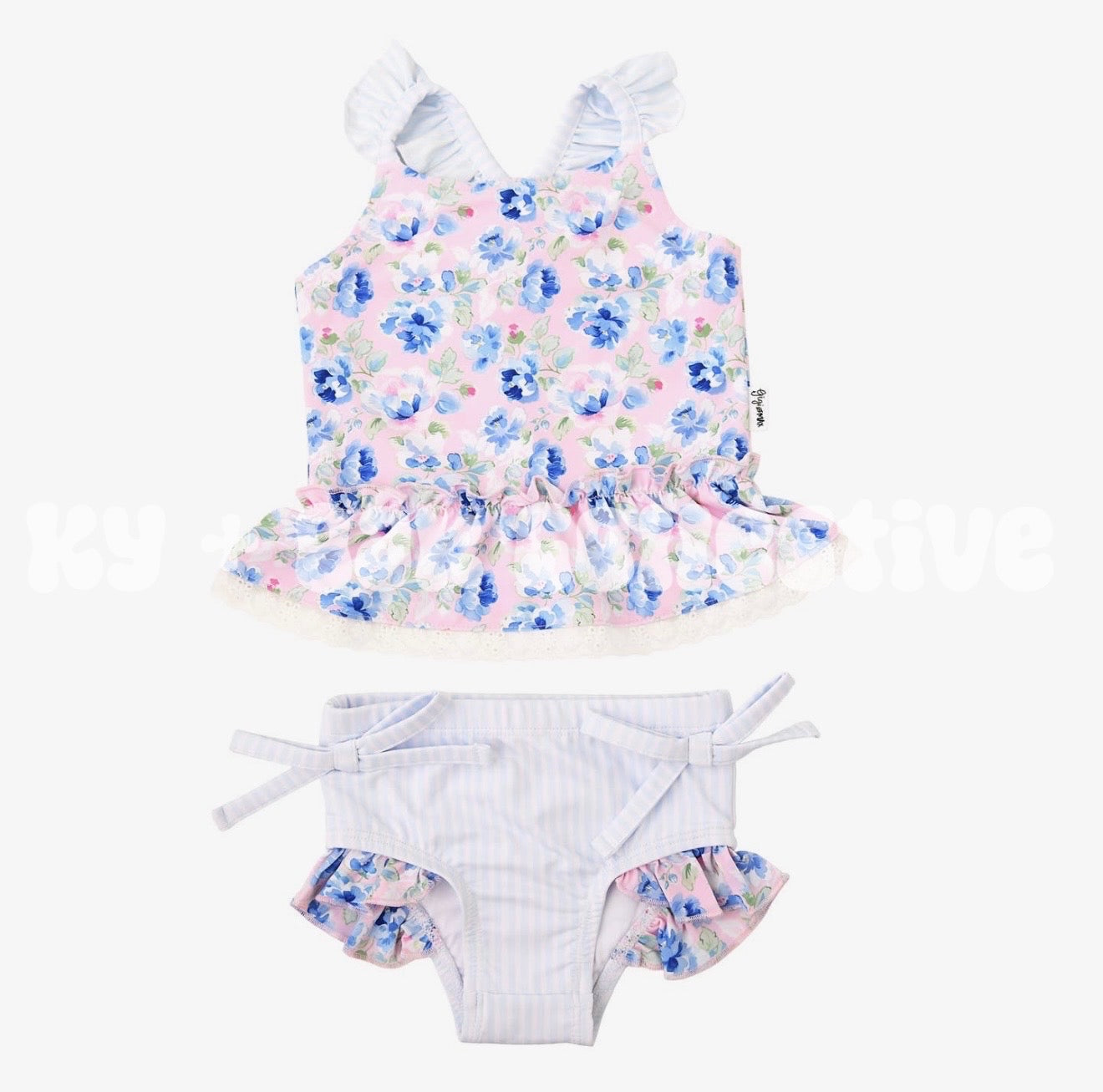 Two Piece Swimsuit | Blue + Pink Vintage Floral