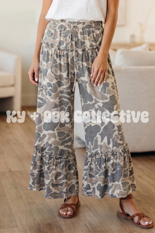 Camo Print Wide Leg Pants