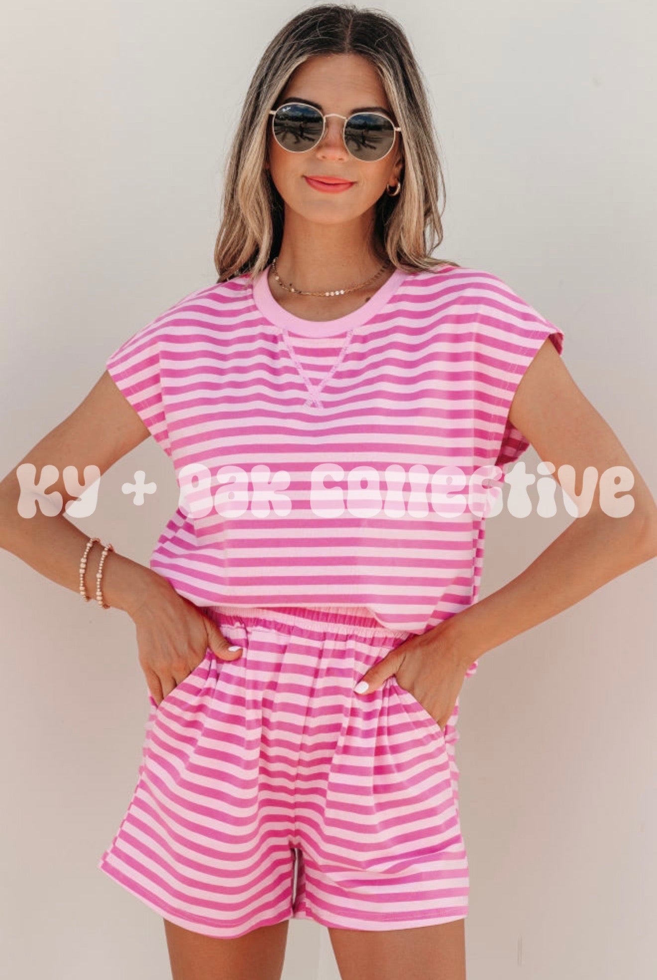 Two Tone Pink Striped Lounge Set - RTS