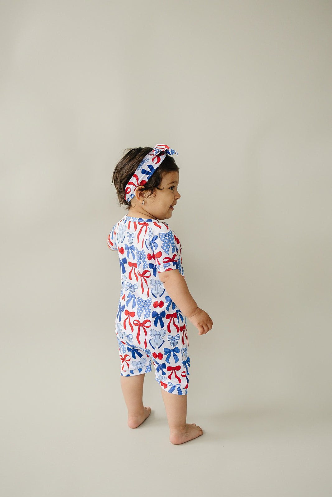Bamboo Shorty Romper | Red-White & Bows