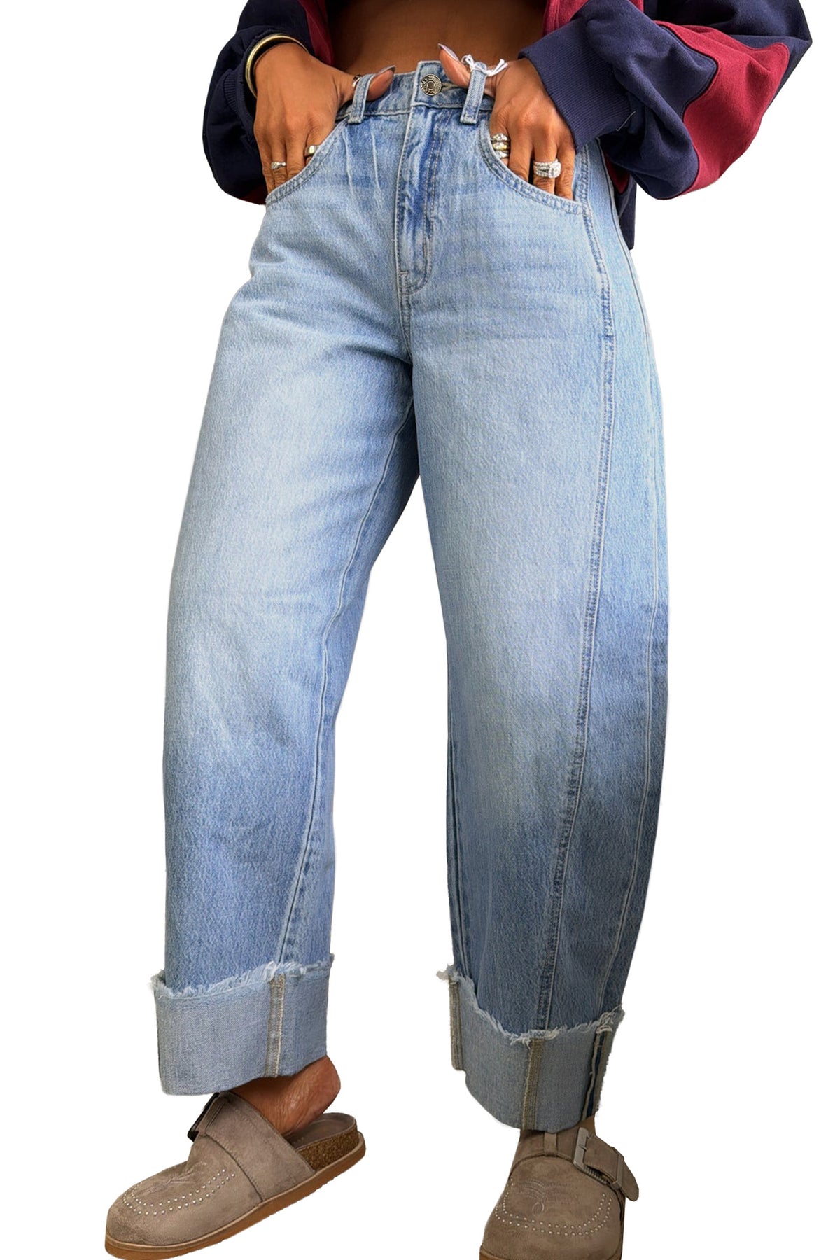Raw Hem Loose Ankle-length Jeans