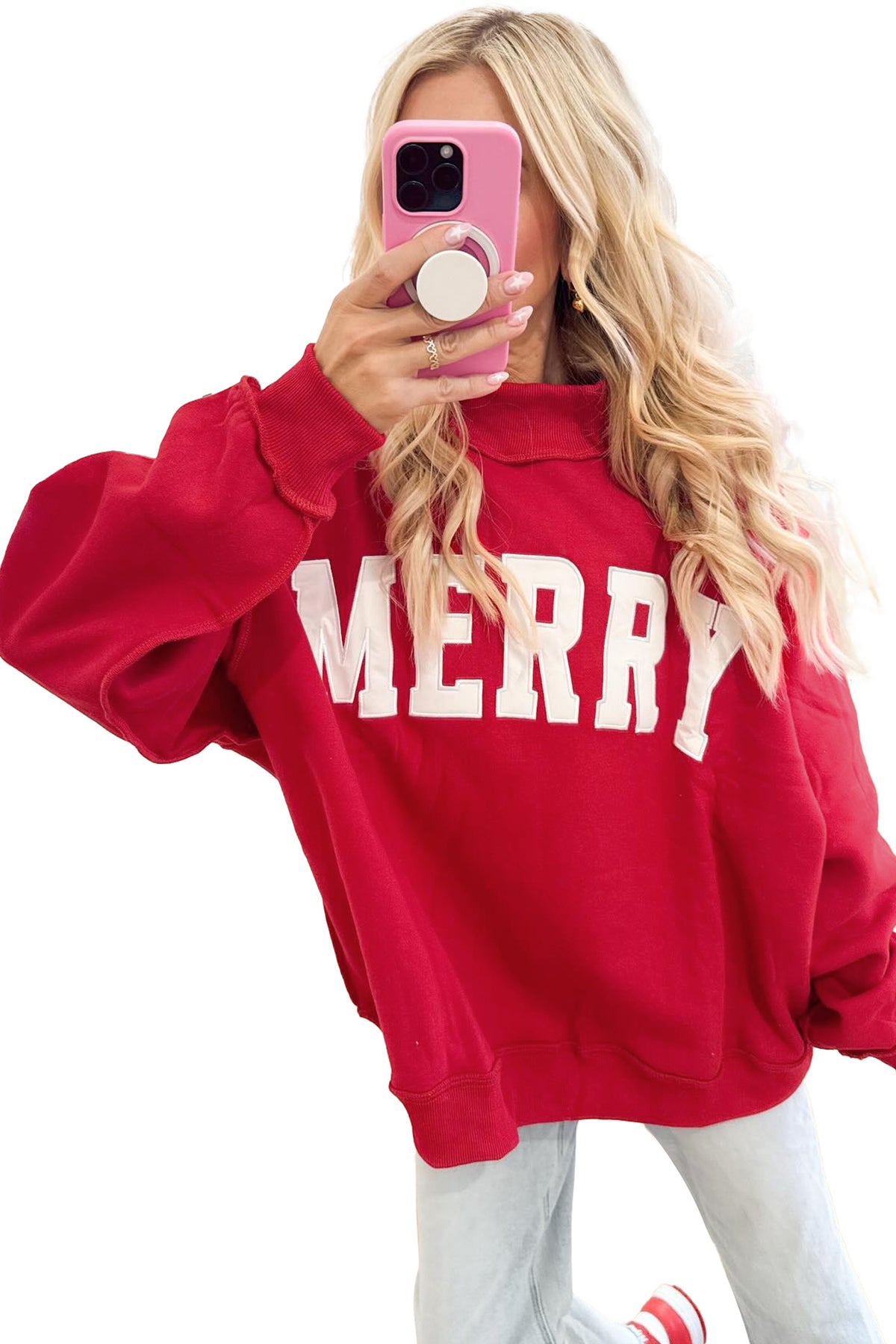 MERRY Embroidered Letter Pullover Sweatshirt