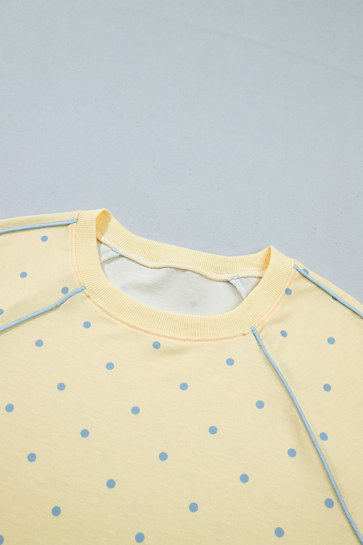 Yellow Polka Dot Print Piping Trim Relaxed Top
