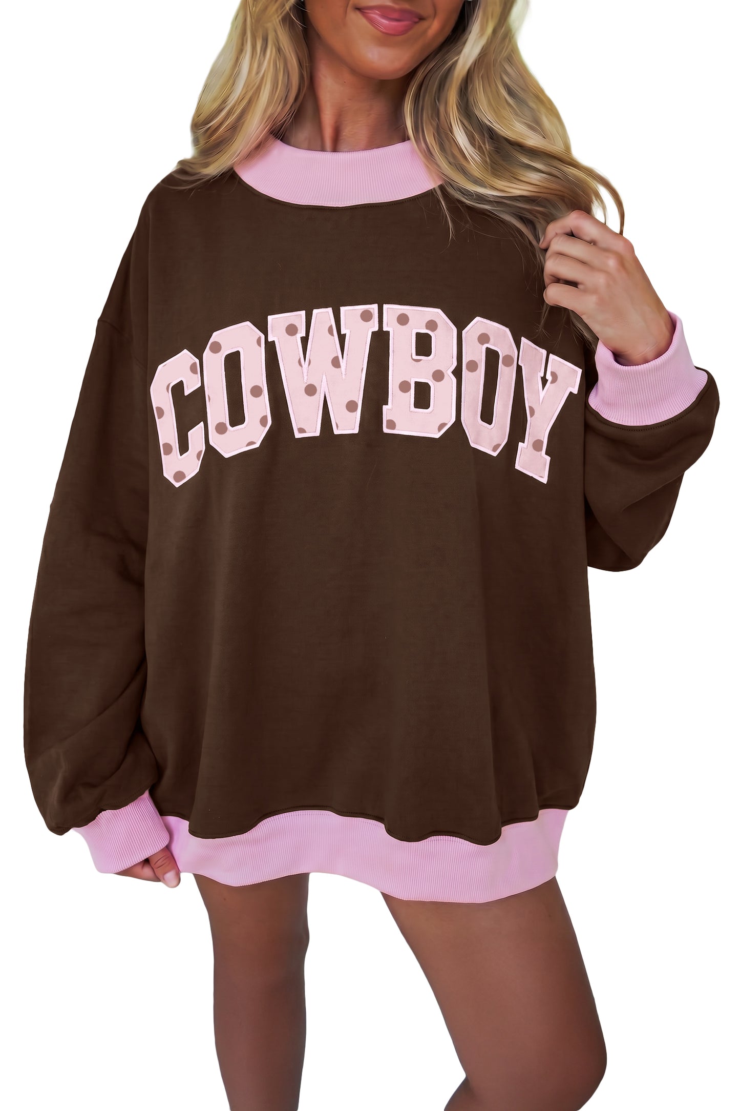 Polka Dot Letter Graphic Colorblock Sweatshirt