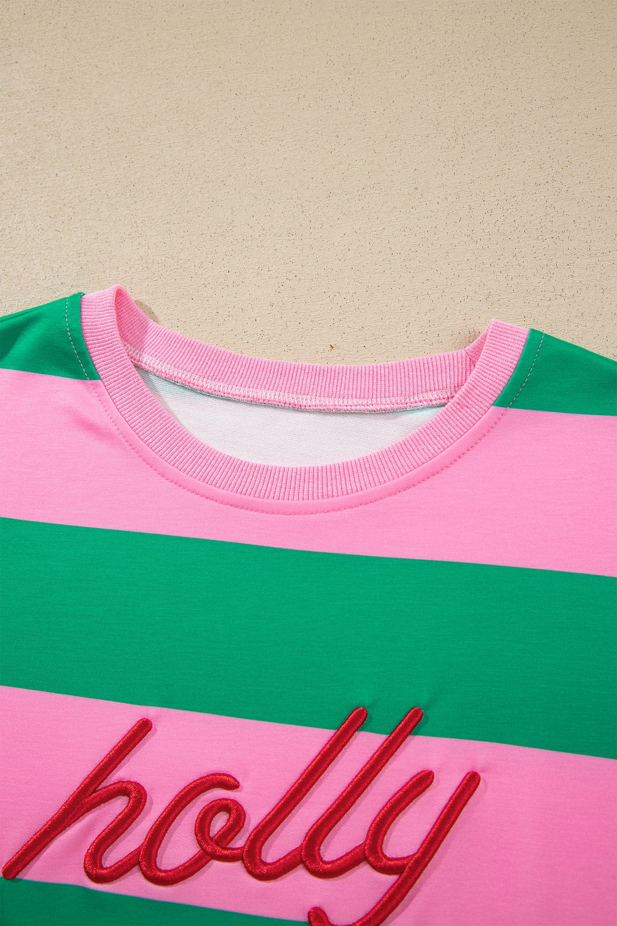 Striped Holly Jolly Embroidered Pullover Sweatshirt