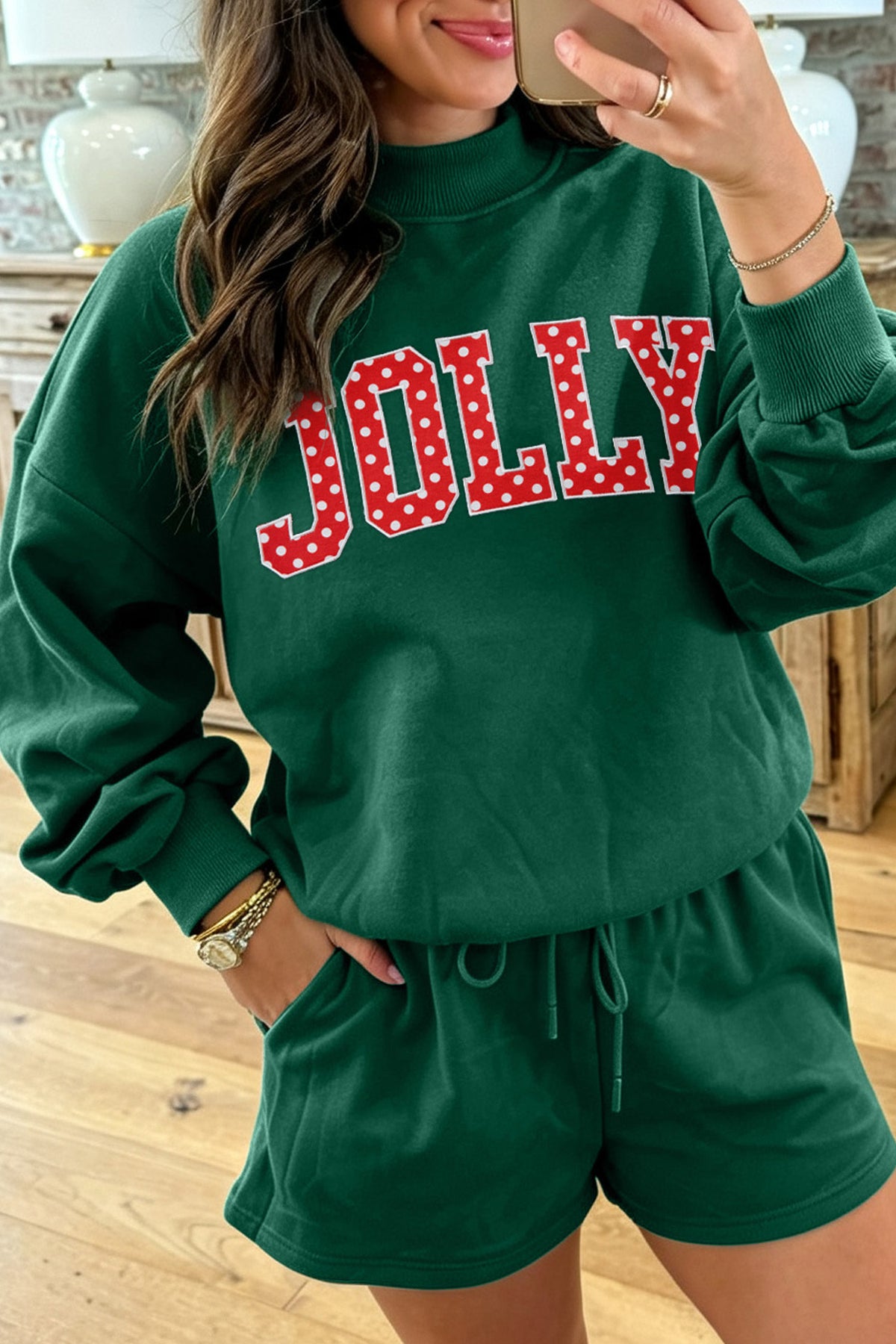 Blessed Print Mock Neck Pullover and Shorts Set