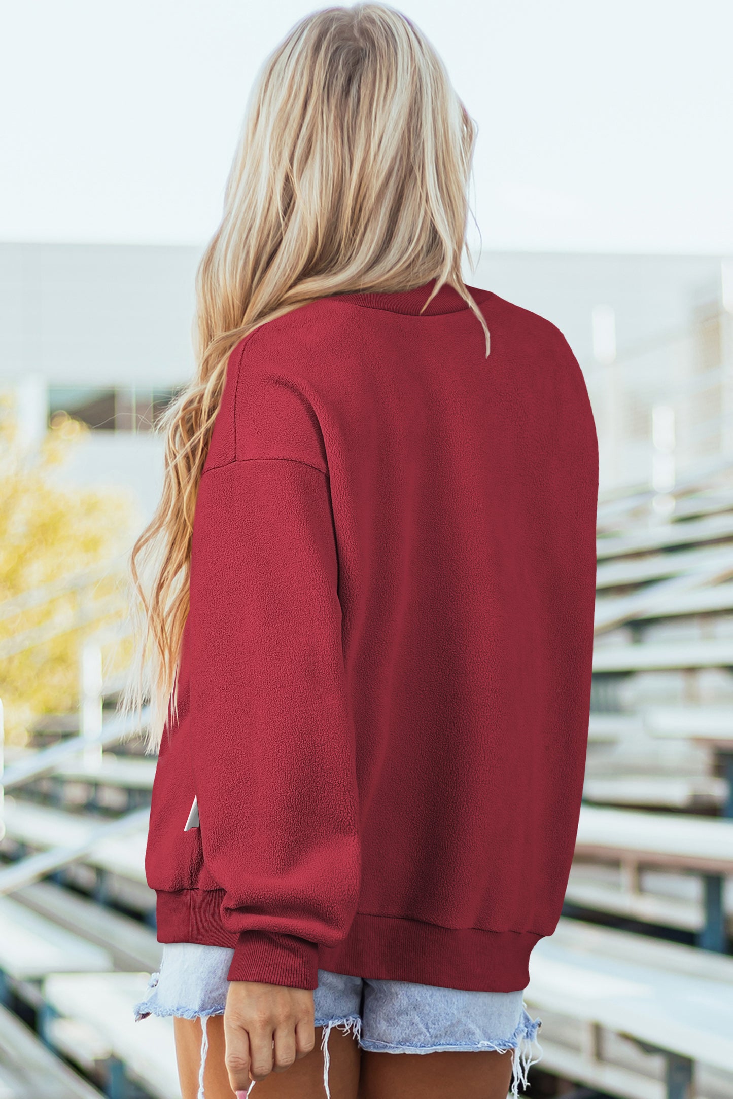 Oversized Drop Shoulder Reversible Mock Neck Sweatshirt