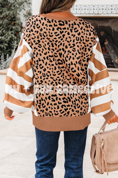 Leopard + Stripes Long Sleeve Top