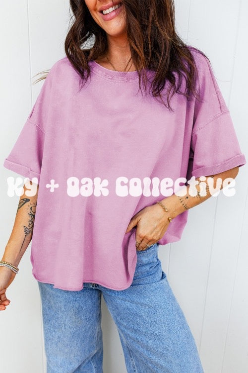 Mineral Wash Drop Shoulder Raw Edge Loose Tee