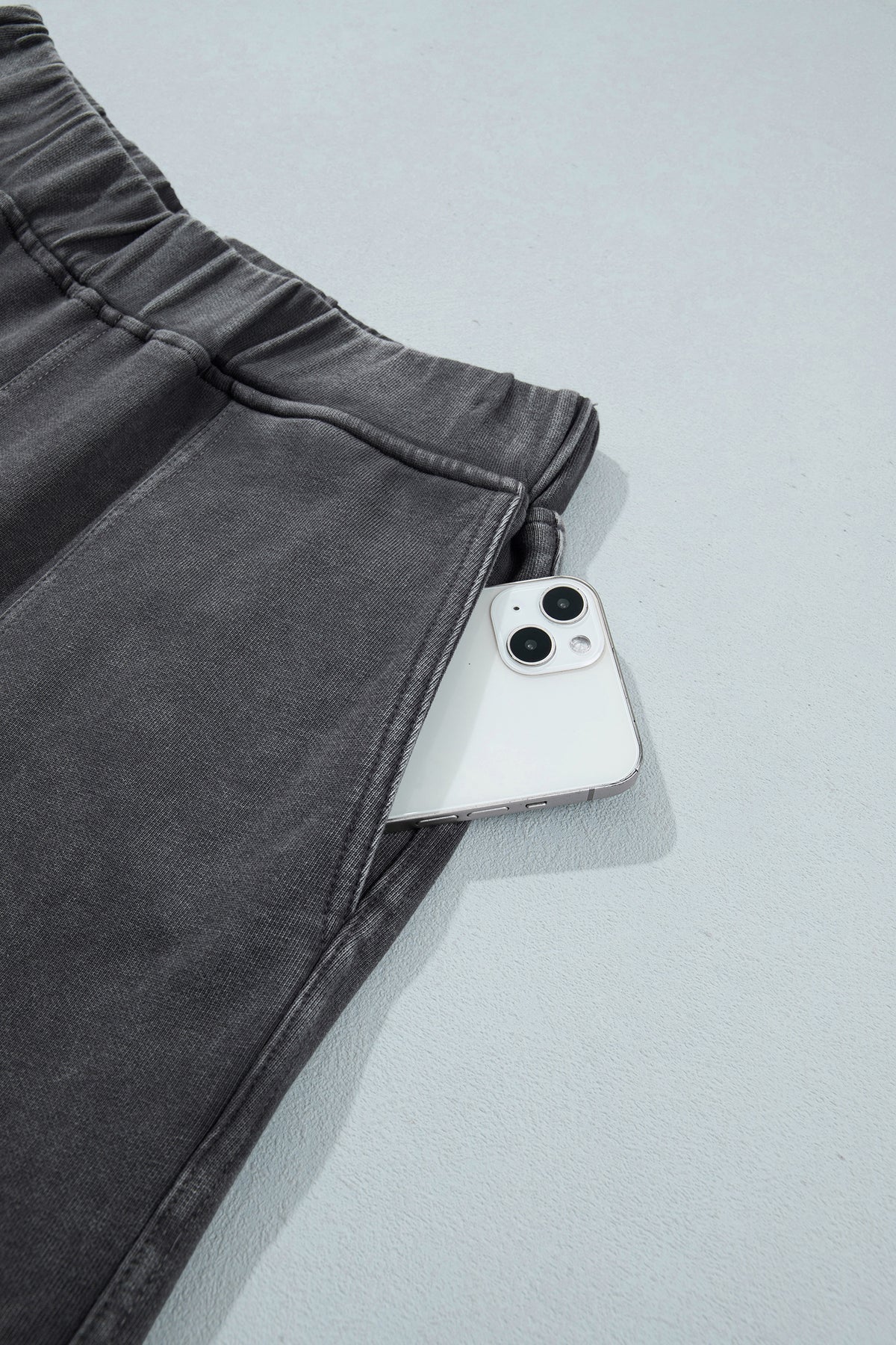 Mineral Wash Seam Detail Elastic Waist Barrel Pants