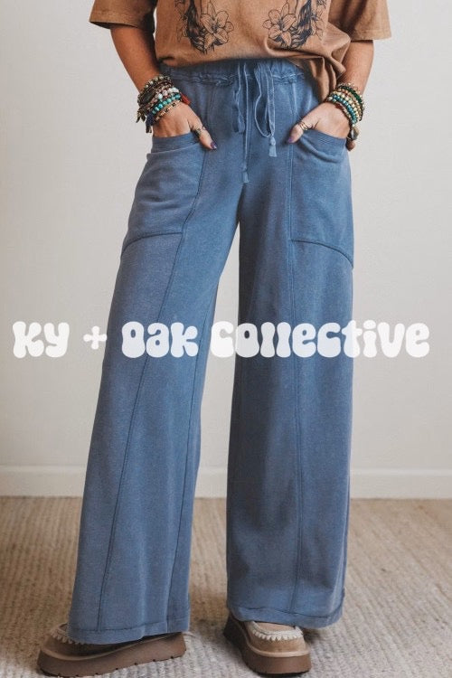 Mineral Wash Wide Leg Pants - Multiple Color Options