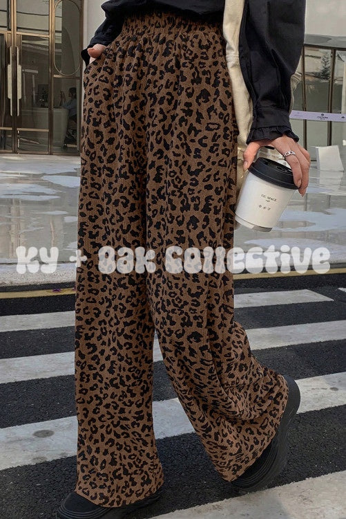 Dark Brown Leopard Corduroy Pants