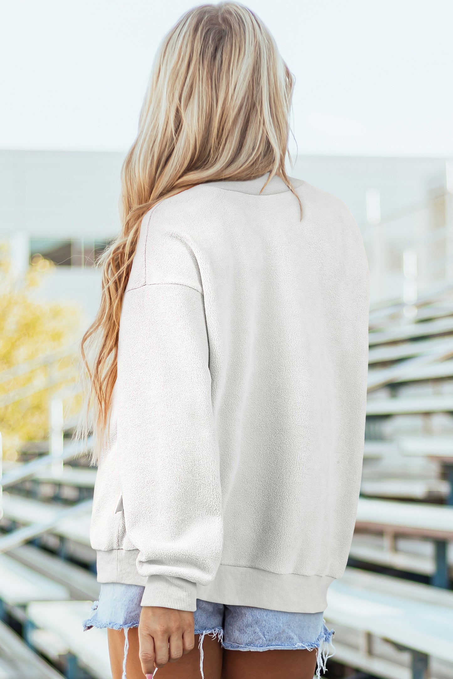 Oversized Drop Shoulder Reversible Mock Neck Sweatshirt