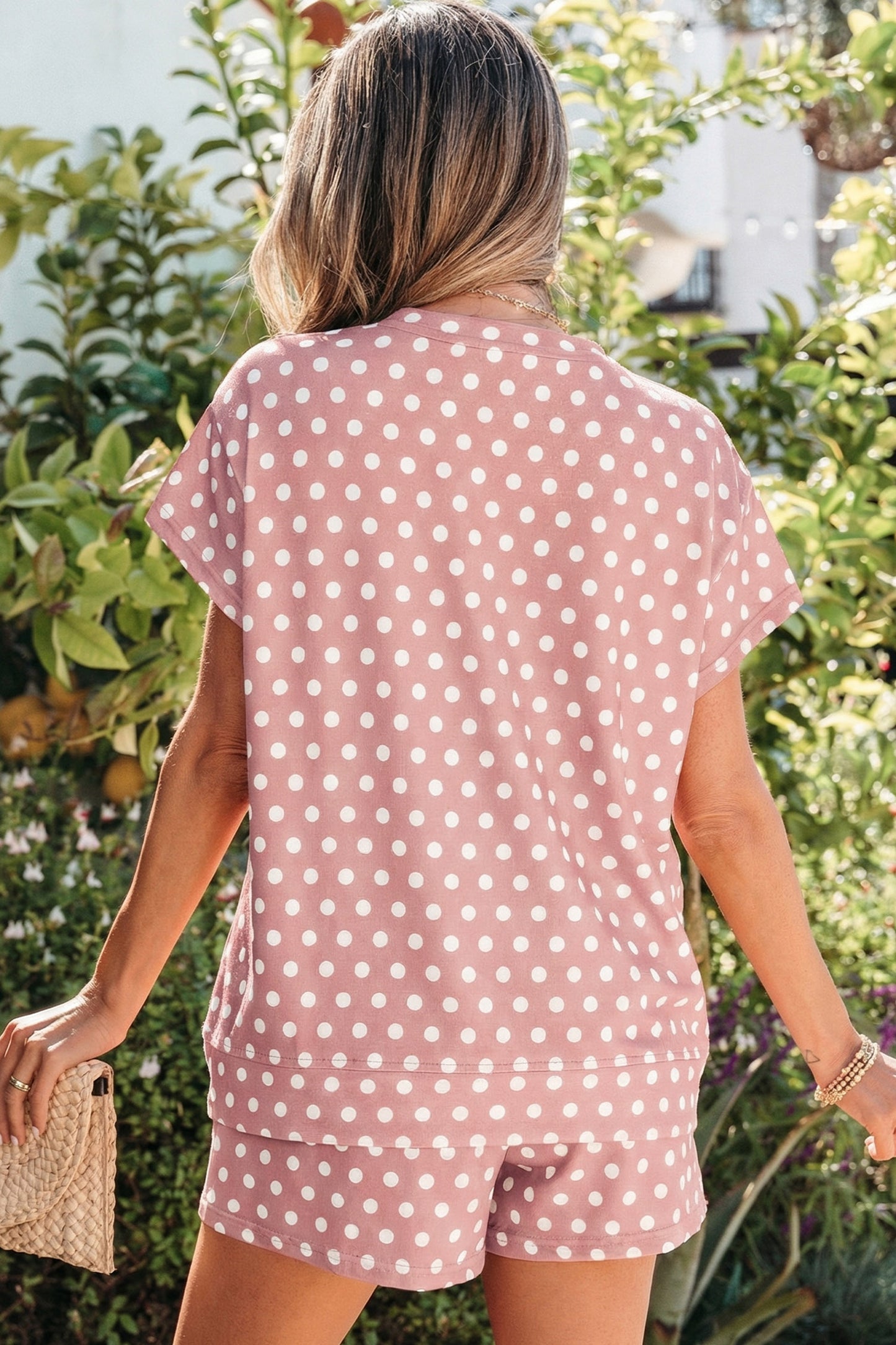 Pink Polka Dot Print Short Set