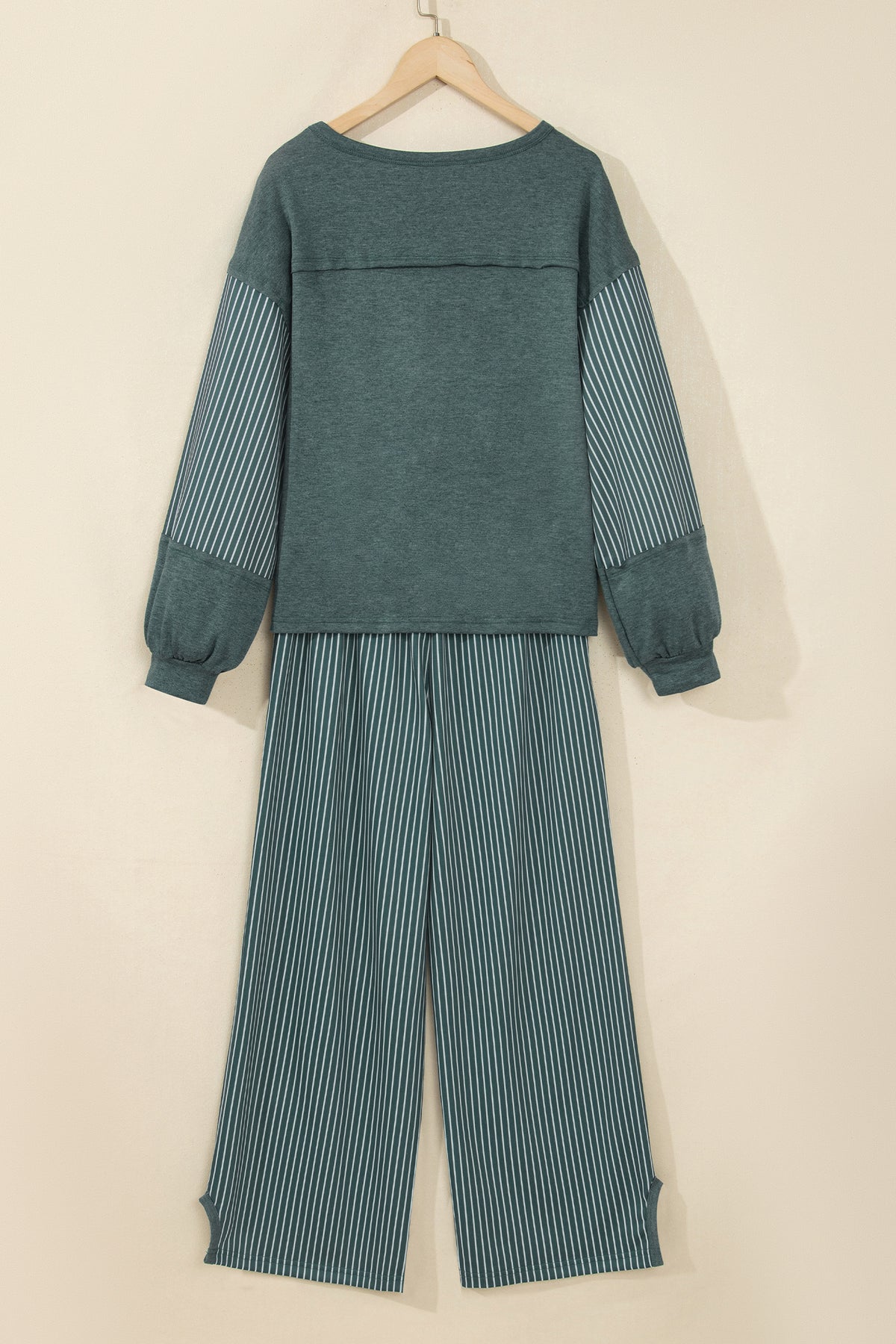 Raw Seam Patchwork Long Sleeve Top Pocket Casual Pants Set