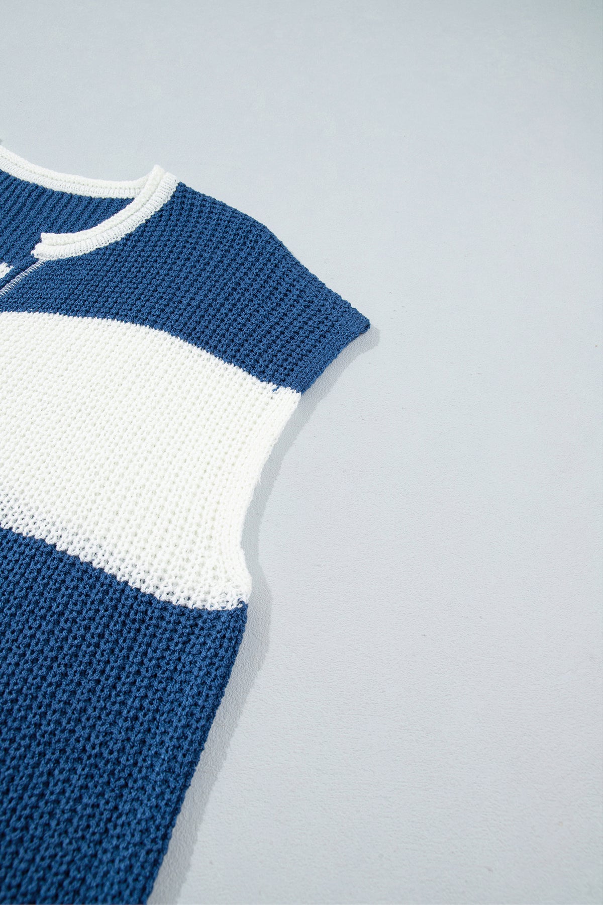 Stripe Striped Colorblock Knit V Neck Short Sleeve Loose Sweater