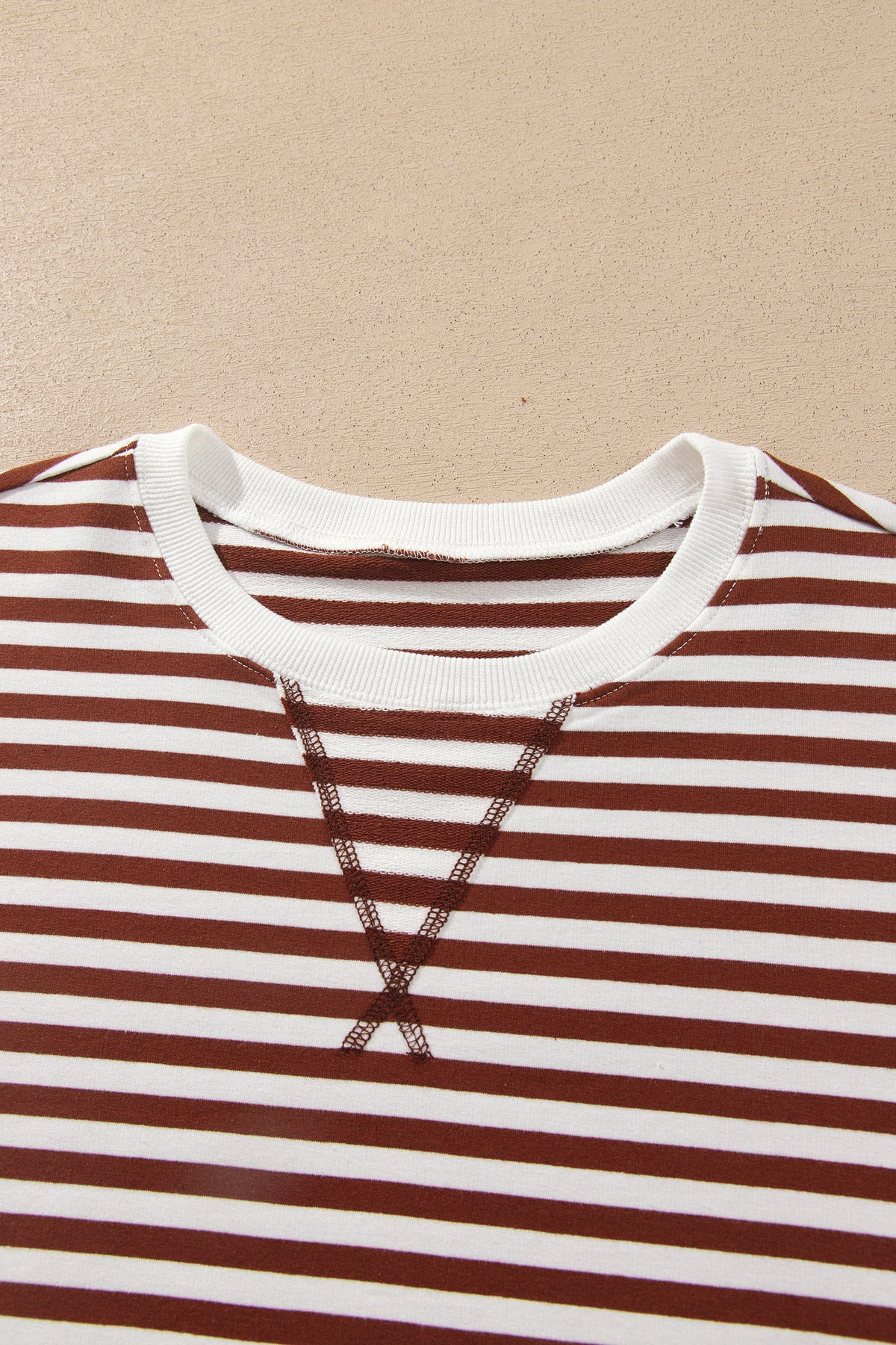 Stripe Drop Shoulder Long Sleeve Pullover Elastic Waist Casual Short Set