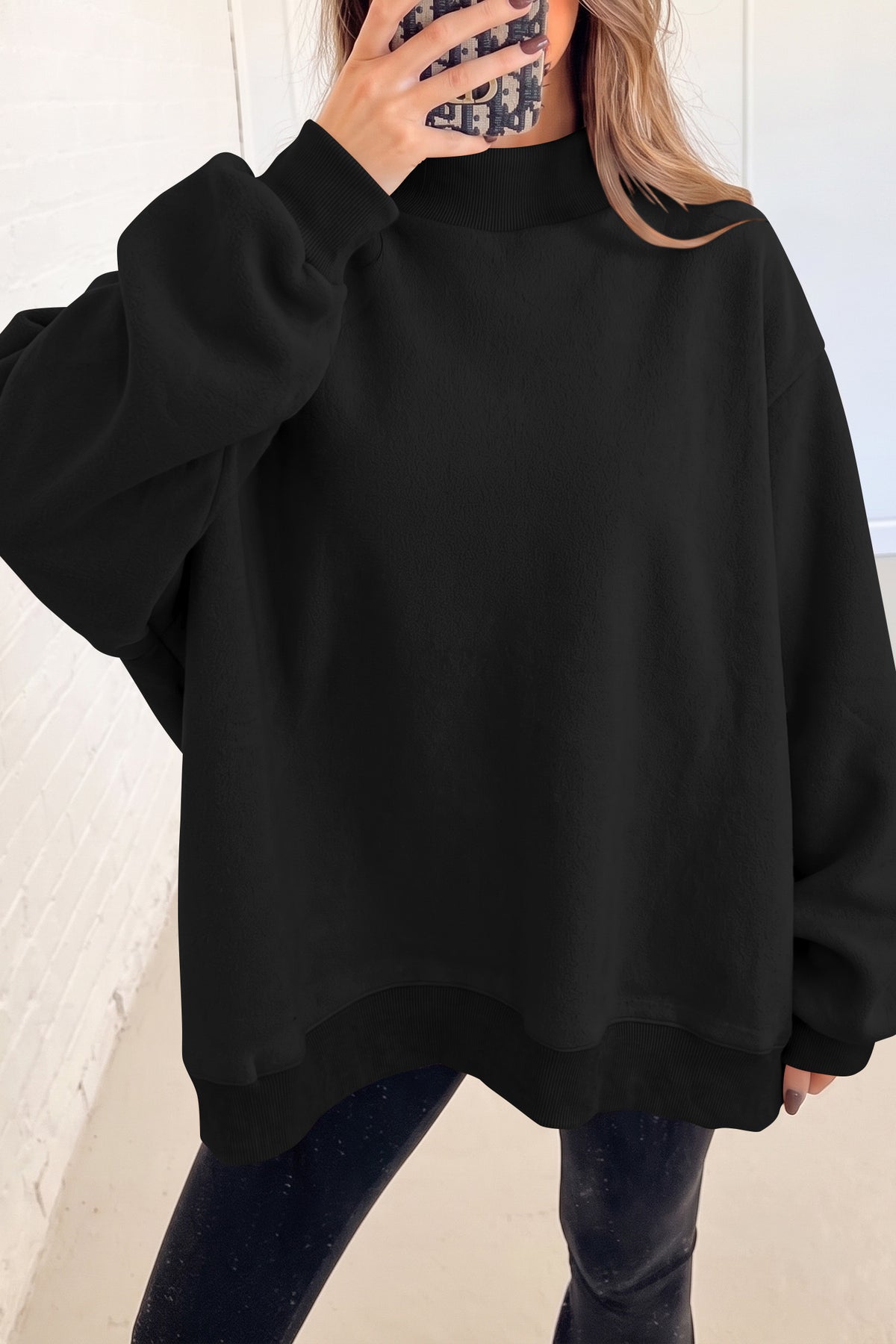 Oversized Drop Shoulder Reversible Mock Neck Sweatshirt