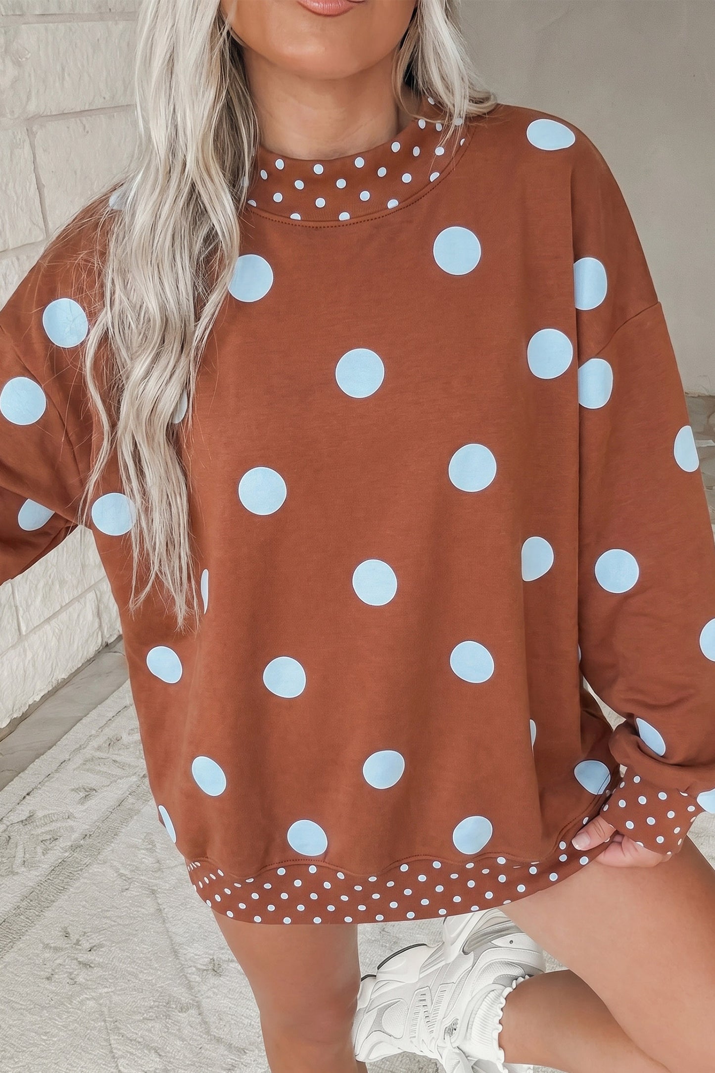 Polka Dot Print Contrast Detail Oversized Sweatshirt