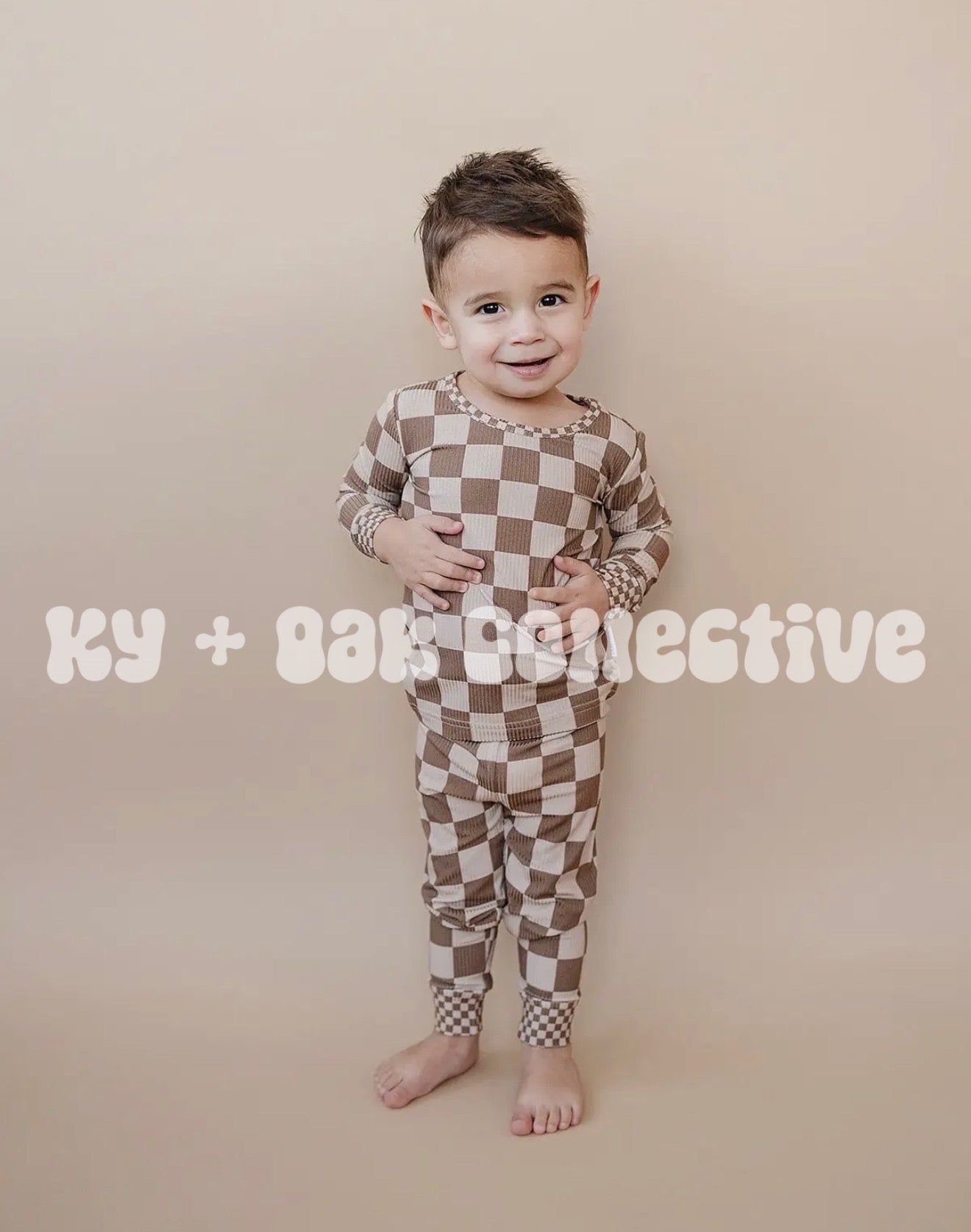 Ribbed Bamboo Two Piece Set | Latte Checkered - RTS