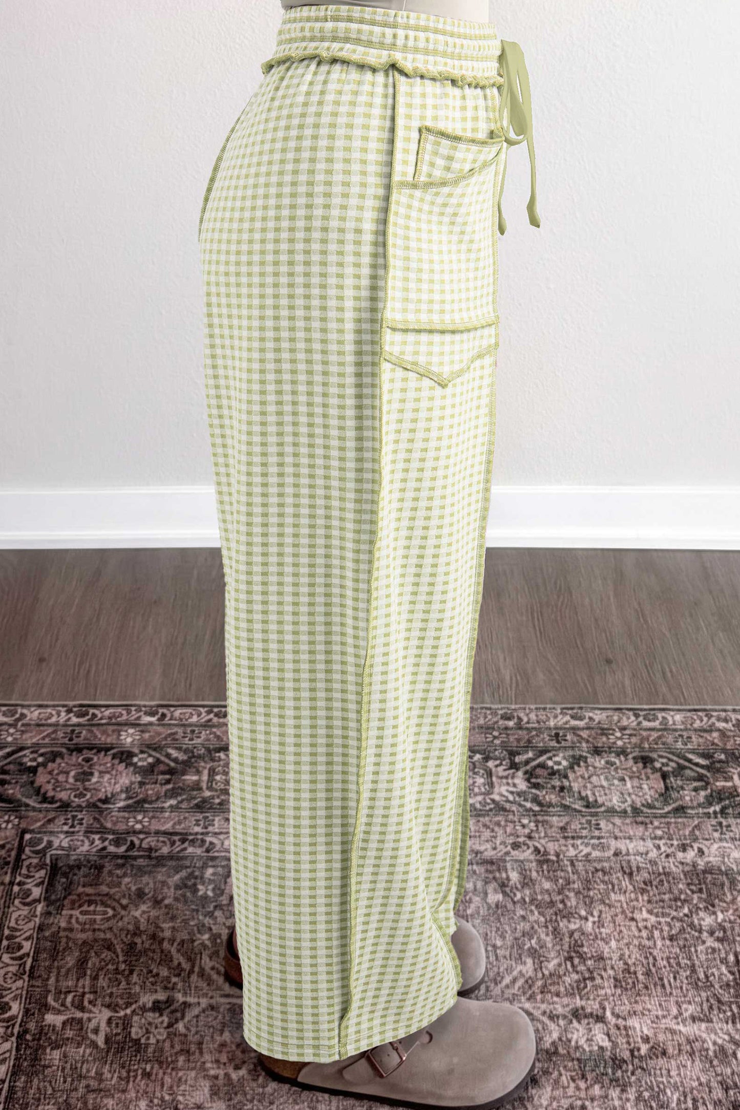Plaid Contrast Trim Drawstring Elastic Waist Shift Pants