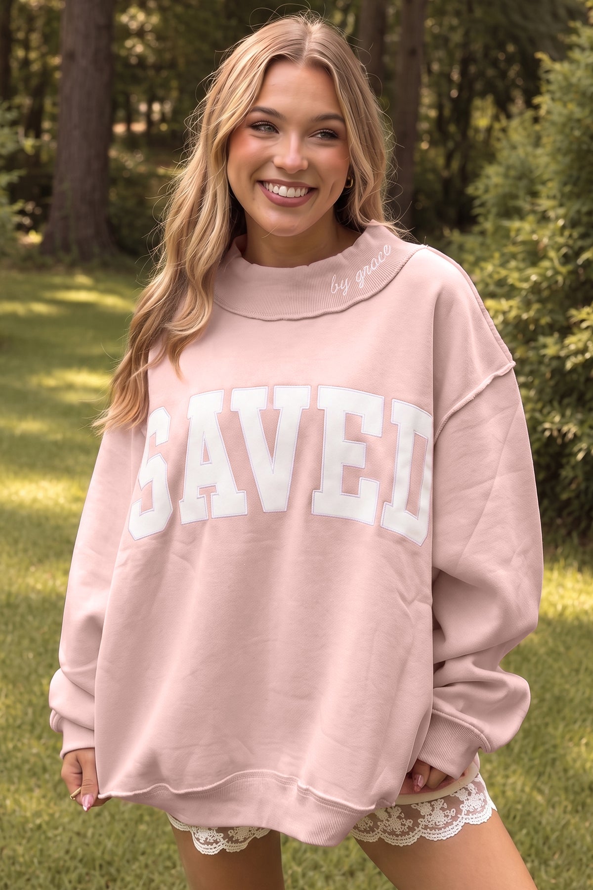 Saved By Grace Embroidered High Neck Sweatshirt