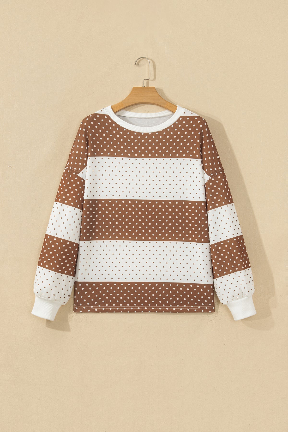 Polka Dot Patchwork Colorblock Long Sleeve Top