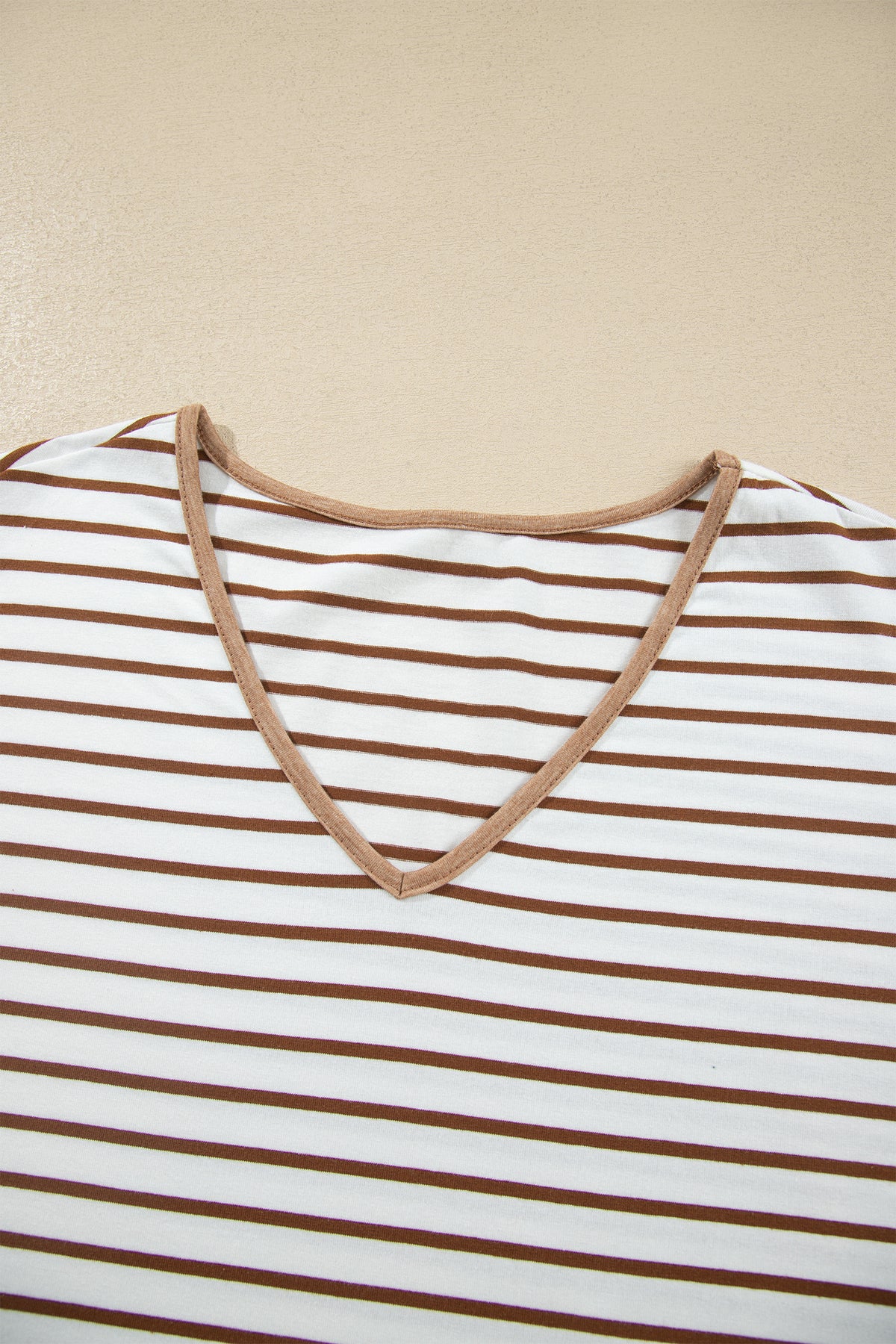 Striped V Neck Ruffle Contrast Sleeve Top Drawstring Pants Set