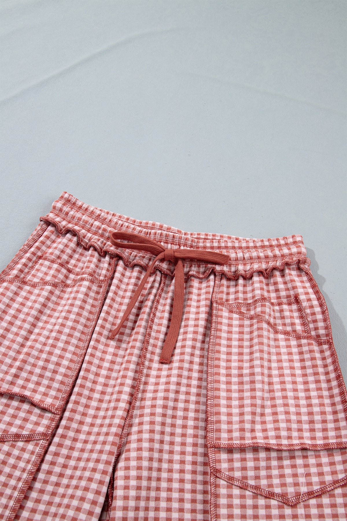 Plaid Contrast Trim Drawstring Elastic Waist Shift Pants