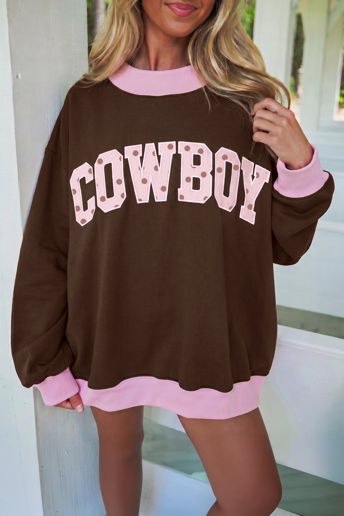 Polka Dot Letter Graphic Colorblock Sweatshirt